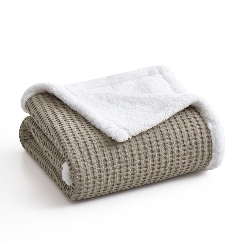 56091171 Levtex Home Mills Waffle Sherpa Throw, Beig/Green sku 56091171