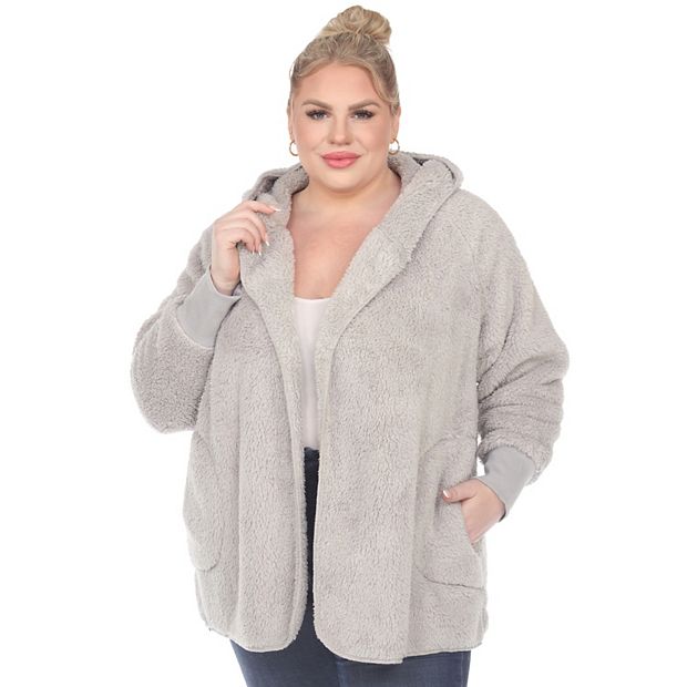 Plus Size White Mark Plush Hooded Cardigan