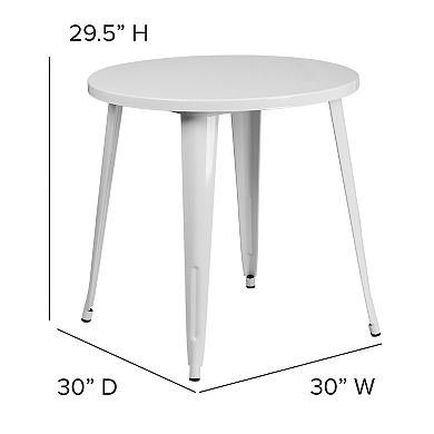 Emma and Oliver Commercial Grade 30" Round White Metal Indoor-Outdoor Table
