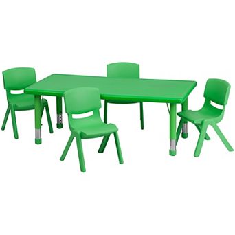 Emma and Oliver 24"W x 48"L Green Plastic Adjustable Activity Table Set-4 Chairs
