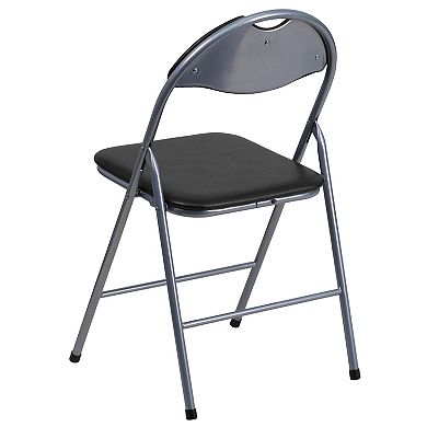 Emma and Oliver 2 Pack Black Vinyl Metal Folding Chair with Carrying Handle