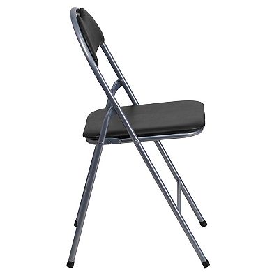 Emma and Oliver 2 Pack Black Vinyl Metal Folding Chair with Carrying Handle