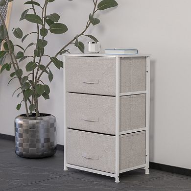 Emma and Oliver 3 Drawer Vertical Storage Dresser with Black Wood Top & Gray Fabric Pull Drawers