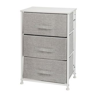 Emma and Oliver 3 Drawer Vertical Storage Dresser with Black Wood Top & Gray Fabric Pull Drawers