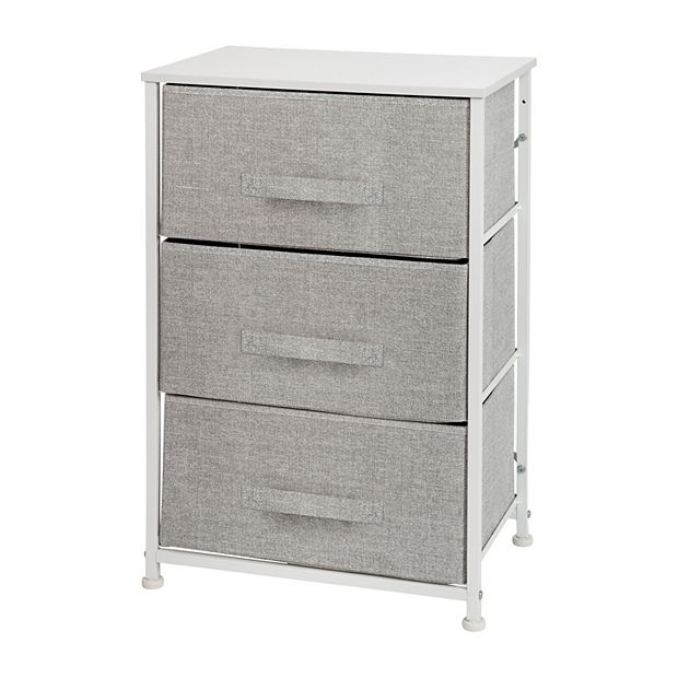 Emma and Oliver 3 Drawer Vertical Storage Dresser with Black Wood Top & Gray  Fabric Pull