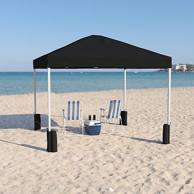 Emma and Oliver Ukko White 10'x10' Weather Resistant, UV Coated Pop Up Canopy Tent with Sandbags and Wheeled Case