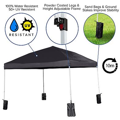 Emma and Oliver Ukko White 10'x10' Weather Resistant, UV Coated Pop Up Canopy Tent with Sandbags and Wheeled Case