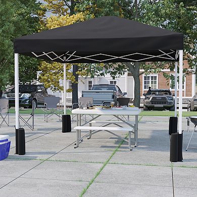 Emma and Oliver Ukko White 10'x10' Weather Resistant, UV Coated Pop Up Canopy Tent with Sandbags and Wheeled Case