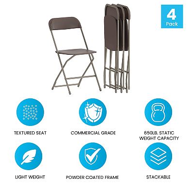 Emma and Oliver Folding Chair - Black Plastic - 4 Pack 650LB Weight Capacity Comfortable Event Chair - Lightweight Folding Chair