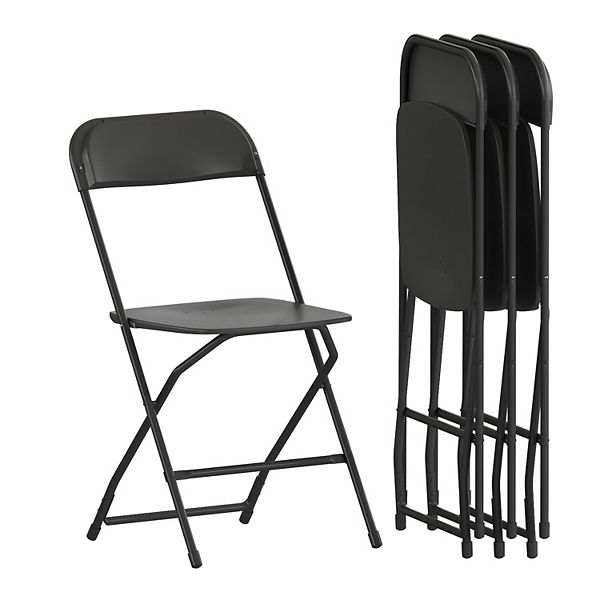 Emma and Oliver Folding Chair Black Plastic 4 Pack 650LB Weight