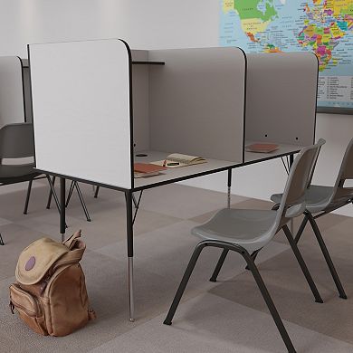 Emma and Oliver Stand-Alone Double Study Carrel with Height Adjustable Legs - Oak Finish
