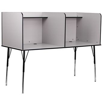 Emma and Oliver Stand-Alone Double Study Carrel with Height Adjustable Legs - Oak Finish