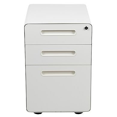 Emma and Oliver Ergonomic 3-Drawer Mobile Locking Filing Cabinet Storage Organizer-Gray