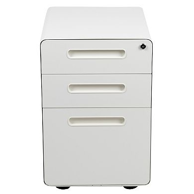 Emma and Oliver Ergonomic 3-Drawer Mobile Locking Filing Cabinet Storage Organizer-White