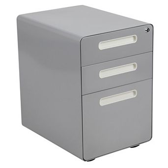 Emma and Oliver Ergonomic 3-Drawer Mobile Locking Filing Cabinet Storage Organizer-Gray