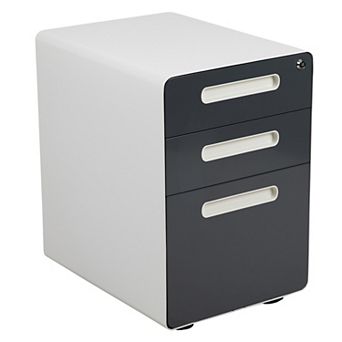 Emma and Oliver Ergonomic 3-Drawer Mobile Locking Filing Cabinet Storage Organizer-Gray