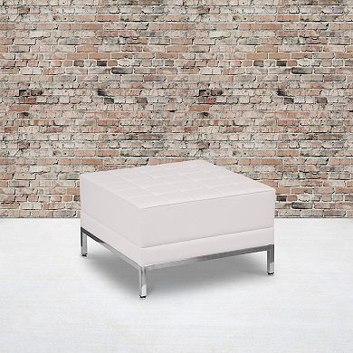 Emma and Oliver White LeatherSoft Quilted Tufted Modular Ottoman
