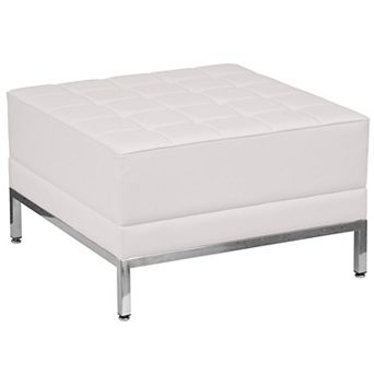 Emma and Oliver White LeatherSoft Quilted Tufted Modular Ottoman