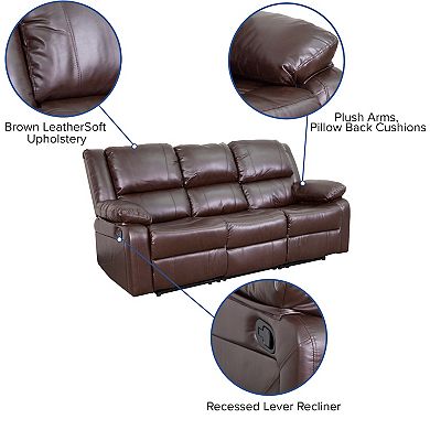Emma and Oliver Black LeatherSoft Sofa with Two Built-In Recliners