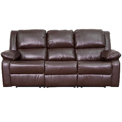 Emma and Oliver Black LeatherSoft Sofa with Two Built-In Recliners