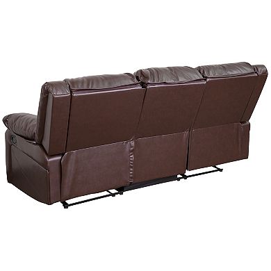 Emma and Oliver Black LeatherSoft Sofa with Two Built-In Recliners