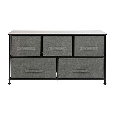 Emma and Oliver 5 Drawer Storage Chest with Black Wood Top & Light Gray Fabric Pull Drawers