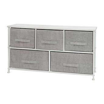 Emma and Oliver 5 Drawer Storage Chest with Black Wood Top & Light Gray Fabric Pull Drawers