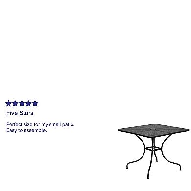 Emma and Oliver Commercial Grade 35.5" SQ Black Indoor-Outdoor Steel Patio Table-Umbrella Hole