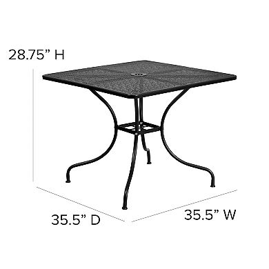 Emma and Oliver Commercial Grade 35.5" SQ Black Indoor-Outdoor Steel Patio Table-Umbrella Hole