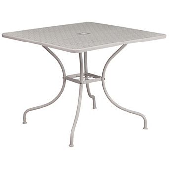 Emma and Oliver Commercial Grade 35.5" SQ Sky BL Indoor-Outdoor Steel Patio Table-Umbrella Hole