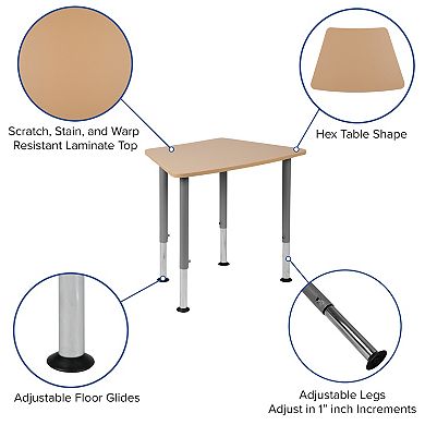 Emma and Oliver Hex Natural Collaborative Adjustable Student Desk - Home and Classroom