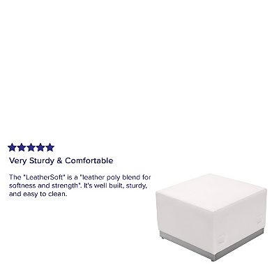 Emma and Oliver White LeatherSoft Ottoman with Brushed Stainless Steel Base