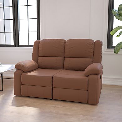 Emma and Oliver Brown LeatherSoft Loveseat with Two Built-In Recliners
