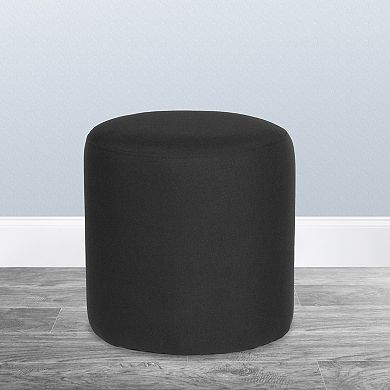 Emma and Oliver Taut Upholstered Round Ottoman Pouf in Black LeatherSoft