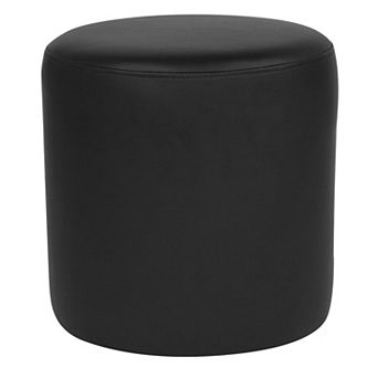 Emma and Oliver Taut Upholstered Round Ottoman Pouf in Black LeatherSoft