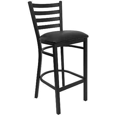 Emma and Oliver 36" Round Walnut Laminate Table Set, 4 Ladder Back Metal Barstools