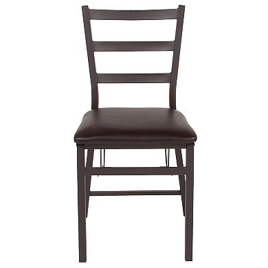 Emma and Oliver 2 Pack Ladder Back Metal Folding Chair with Brown Vinyl Seat