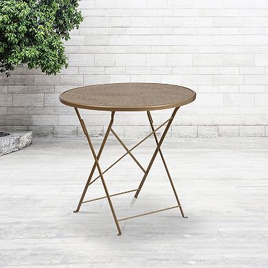 Emma and Oliver Commercial Grade 30" Round Gold Indoor-Outdoor Steel Folding Patio Table