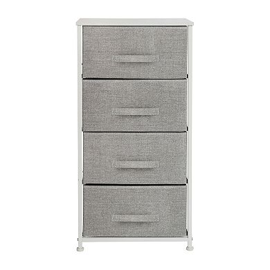 Emma and Oliver 4 Drawer Vertical Storage Dresser with White Wood Top & Gray Fabric Pull Drawers