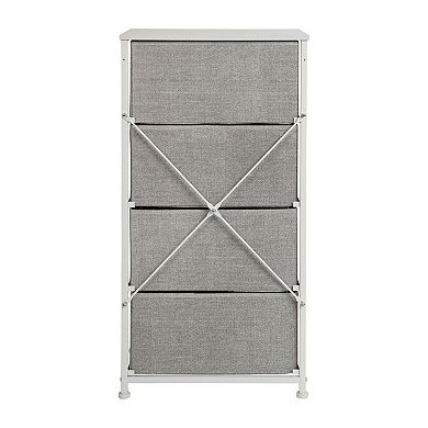 Emma and Oliver 4 Drawer Vertical Storage Dresser with White Wood Top & Gray Fabric Pull Drawers