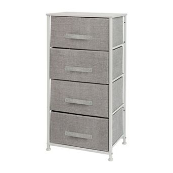 Emma and Oliver 4 Drawer Vertical Storage Dresser with White Wood Top & Gray Fabric Pull Drawers