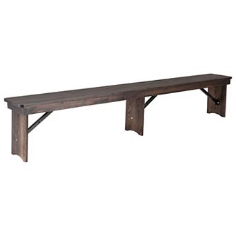 Emma and Oliver 8' x 12" Antique Rustic White Solid Pine Folding Farm Bench - Portable Bench