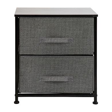 Emma and Oliver 2 Drawer Storage Stand with White Wood Top & Light Gray Fabric Pull Drawers