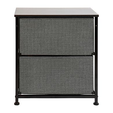 Emma and Oliver 2 Drawer Storage Stand with White Wood Top & Light Gray Fabric Pull Drawers