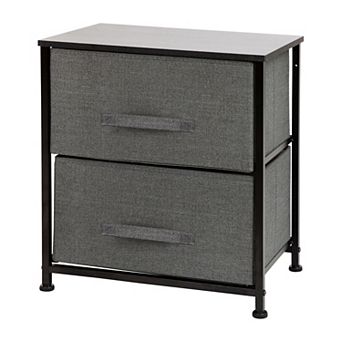 Emma and Oliver 2 Drawer Storage Stand with White Wood Top & Light Gray Fabric Pull Drawers