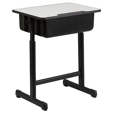 Emma and Oliver Grey Student Desk with Adjustable Height Black Pedestal Frame