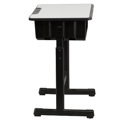 Emma and Oliver Grey Student Desk with Adjustable Height Black Pedestal Frame