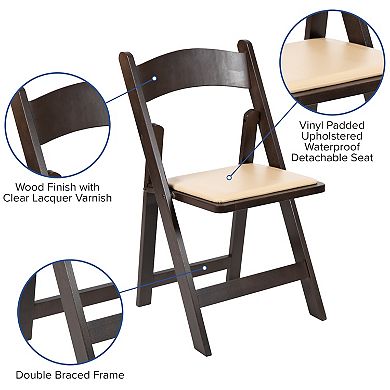 Emma and Oliver Chocolate Wood Folding Chair with Detachable Vinyl Padded Seat