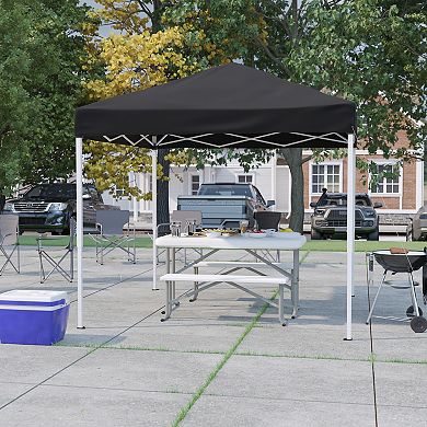 Emma and Oliver Tamar White 8'x8'  Weather Resistant, UV Coated Pop Up Canopy Tent with Reinforced Corners, Height Adjustable Frame and Carry Bag