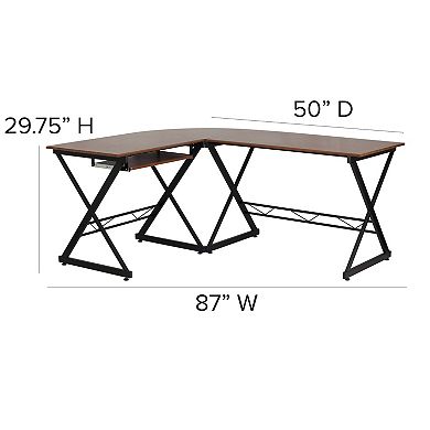 Emma and Oliver Teakwood Laminate L-Shape Computer Desk with Keyboard Tray